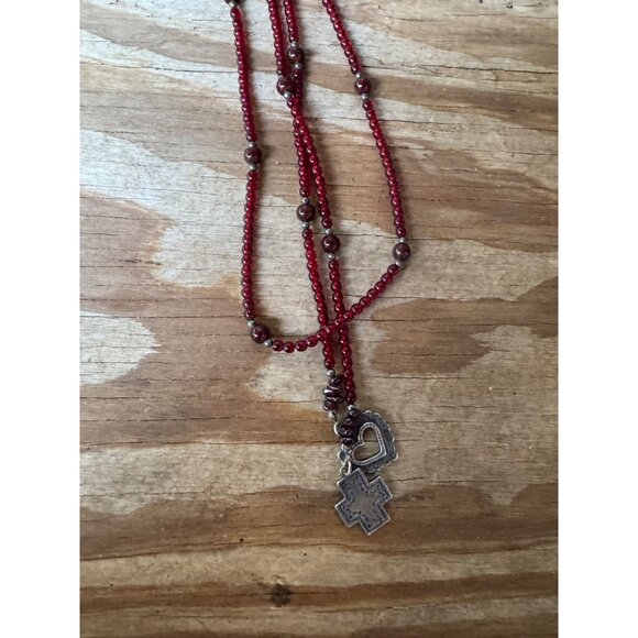 Silpada Garnet Lariat Cross & Heart Pendant Necklace With Box & Pouch - Picture 4 of 5